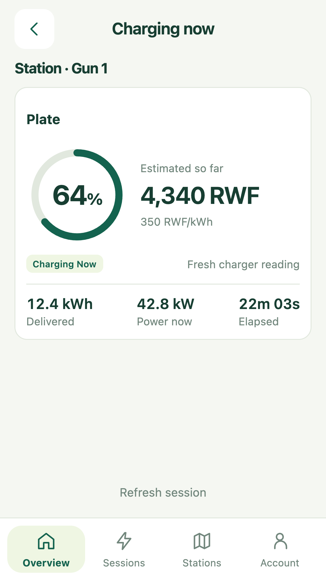 Oilflow app preview showing energy delivered, charging power and estimated cost